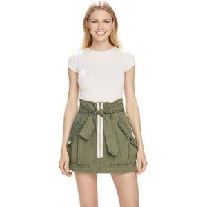 Marissa Webb Hannah military green canvas mini skirt size 0 sash belt